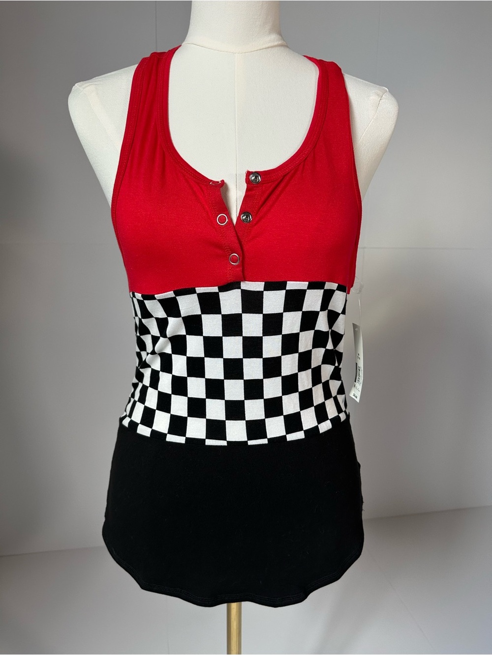 Red Checkered Racerback Tank Top by - Picture 2 of 10